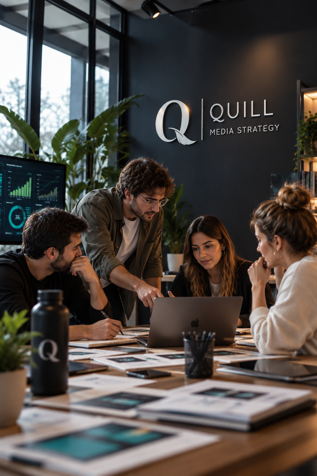 Reunión creativa del equipo de Quill Media Strategy
